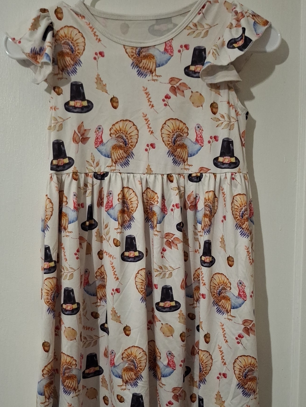 Kids Cream Turkey Print Dress - Unbranded